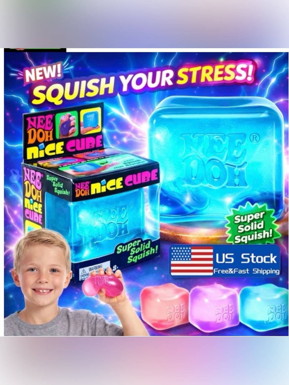 Nee Doh Nice Cube Super Solid Squish - Blue